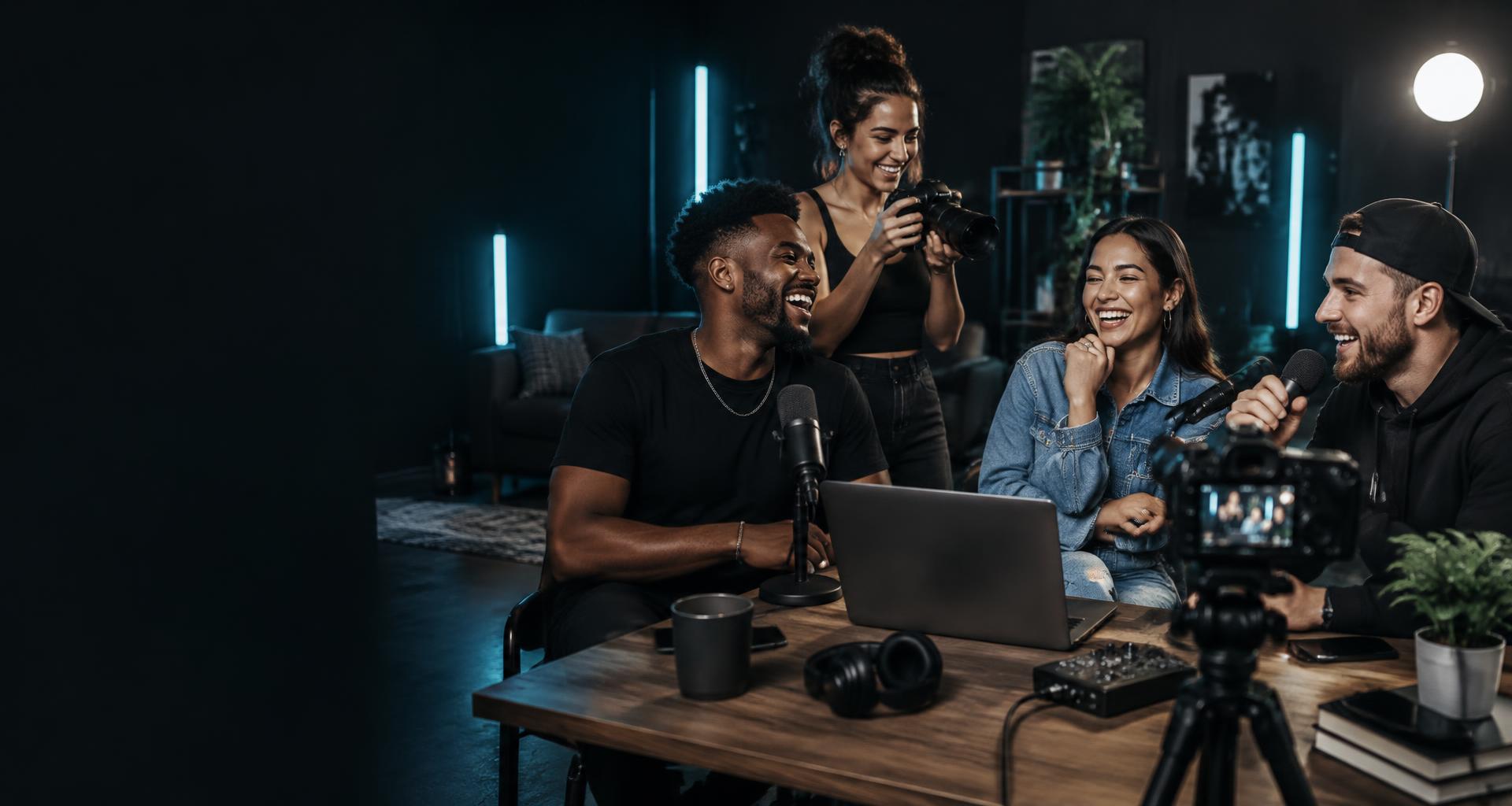 Content creators filming and collaborating in a studio